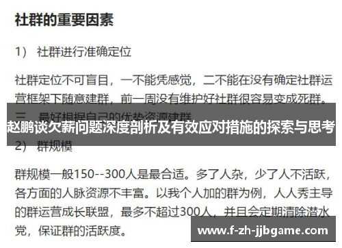 赵鹏谈欠薪问题深度剖析及有效应对措施的探索与思考